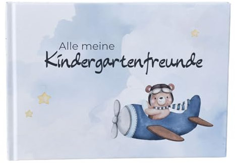 Kindergarten Freundebuch zum Ausfüllen | Freundschaftsbuch für Mädchen und Junge | Alle meine Kindergartenfreunde Fliegerbär für Jungs