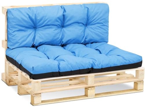 Amazinggirl Palettenkissen Outdoor Kissen Set: Rückenkissen 40x120 cm und Sitzkissen 80x120 cm - Auflagen für Paletten Europaletten Palettensofa und Palettenmöbel Palettenpolster Himmelblau