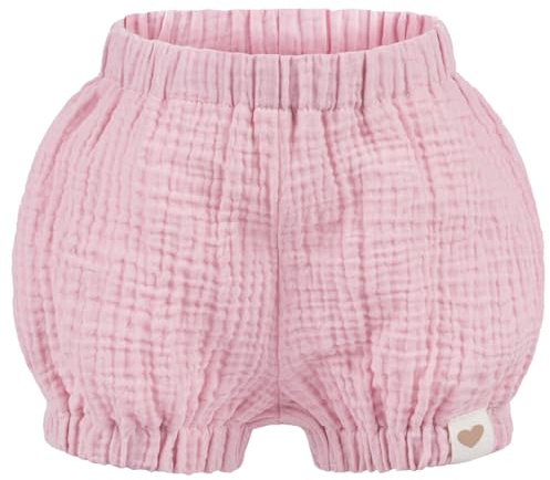 Smarilla Baby Kinder Musselin Shorts Kurze Hose Uni Pumphose Sommerhose, Bekleidungsgröße: 86/92, Farbe: Rosa