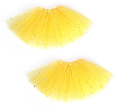 EUPSIIU 2 Stücke Tüllrock Damen, Tutu Damenrock, Tutu Tüllrock mit Pailletten Sternen, Klassisch Elastisch 3 Lagig Petticoat, Puffiger Rock, Bubble Tanzkleid Rock, Karneval Kostüm Crinoline (Gelb)