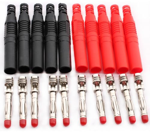 RUNCCI-YUN 10Pcs Insulated 4mm Banana plug Solder Banana Plugs DIY Banana plug Connectors for Multimeter Test Leads Ends Probes Adapters (Black/Red)