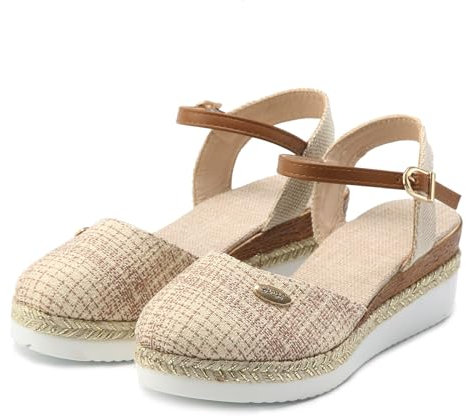 Serria Low Wedge Espadrilles Summer Sandals for Women Wide Fit Orthopedic Sandals Arch Support Closed Toe Mid Heel Sandals Strappy Party Shoes Comfortable Wedding Bridal Ankle Strap, l50OlMHoa