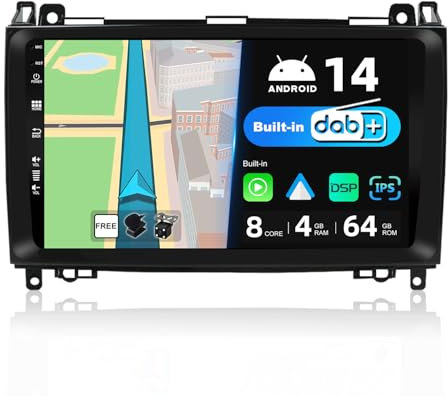 BXLIYER [Eingebaut DAB] Autoradio für Benz W169 W245 B160 B170 B180 B200 W639 Vito Viano W906 Sprinter - CarPlay Android Auto Lenkradsteuerung 360-CAM - 4G+64G - Kamera + MIC - Android 14 9 Zoll 2 Din