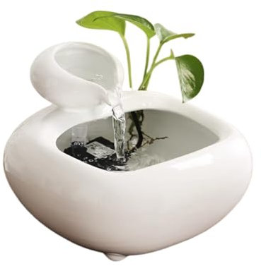 Fuente de agua interior Fuente de escritorio de cerámica for circulación de agua, invitación de riqueza, decoración de oficina, mesa de té, pequeña decoración Fuente de cascada de mesa(Blanco)