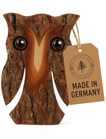 Libertine Woodwork Holzeule – Handgefertigte Dekofigur aus 100 % deutscher Lärche – Nachhaltig & einzigartig – Geschenkidee & Wohnaccessoire – Eule aus Holz für Wohnzimmer, Regal, Fensterbank