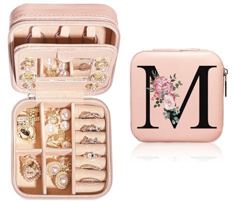 JEKUGOT Personalisierte Schmuckschatulle, klein, Reise-Schmuckschatulle mit Spiegel, Reise-Schmuck-Organizer, Aufbewahrungsbox, Geburtstagsgeschenk für Frauen, Mütter und Freunde (A), PVC, Flanell