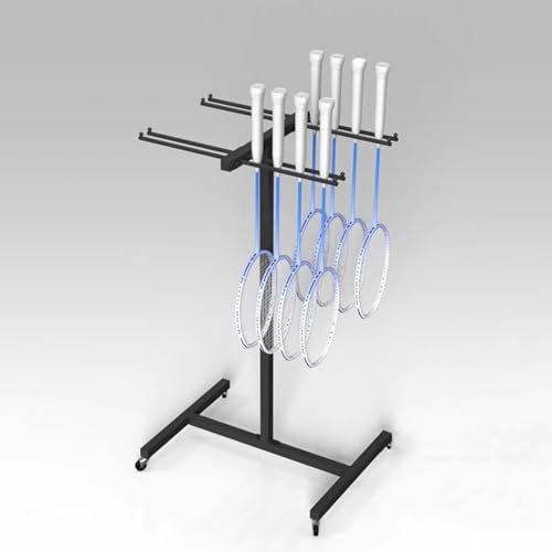 Badminton Organizer Stand, Metal Tennis Racket Holder, Tennis Racket Storage Rack Display Racks, Vertical Heavy-Duty Mobile Tennis Racket Cart