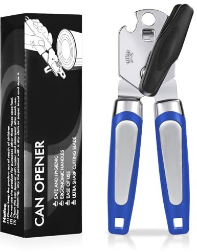 Tin Opener, Lychico 3-in-1Can Opener Handheld Heavy Duty Stainless Steel Can Openers with Multifunctional Bottle Opener, Blue