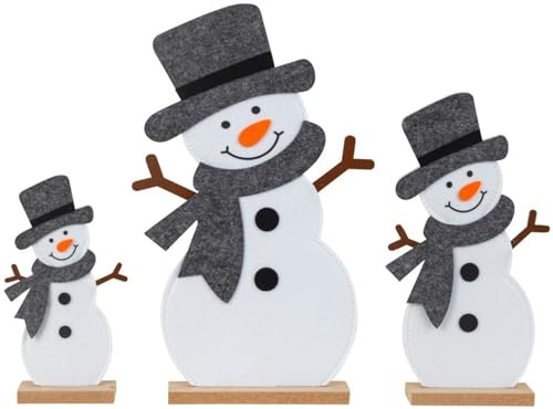Geschenkestadl 3 Stück Set Schneemann Aufsteller aus Filz 21cm/29cm/37cm Weihnachten Winterdekoration