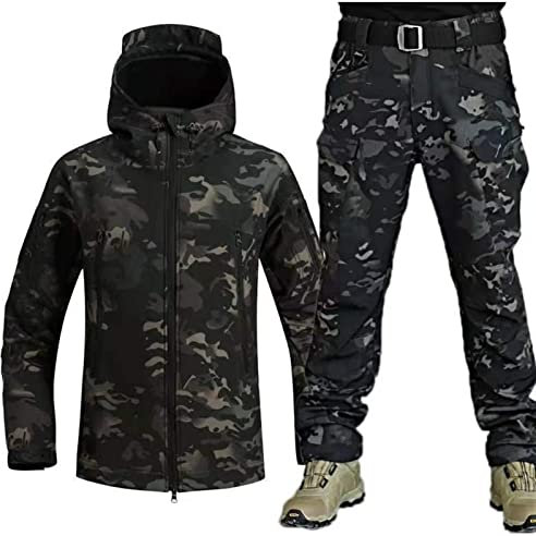 TAUIANE Zweiteiliges Skianzug Set FüR Herren, Softshelljacke FüR Herren, 2 Teiliger Snowboard Schneeanzug, wasserdichte MilitäR Kampfanzug Sets, Leicht, Outdoor, ReißVerschluss,Camouflage c,L