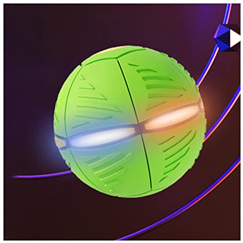 HARIPYER Flying Saucer Dog Toy, UFO Flying Ball with Flashing Lights Pet Flying Discs, Flying Disc Turns into a Ball,2Pcs/Green-1Pc