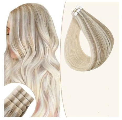 XXAD553TY Tape Extension Echthaar PU Skin Weft Handgebundenes Band in Blonder Farbe Vollglanz Injektion Virgin Human Hair Extensions Virgin Invisible Seamless Remy Tape in Extensions(20pcs,14inches)