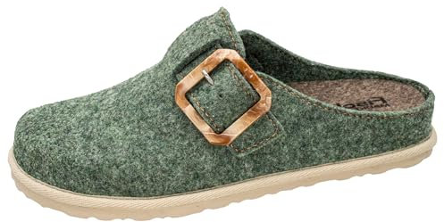 Fischer Damen Hausschuh Filz Pantoffel große Schnalle lose Einlagen 645009, Größe:38 EU, Farbe:Grün