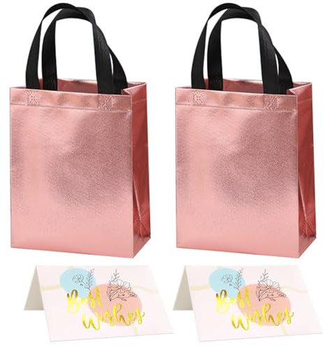 2Pcs Rose Gold Gift Bags and 2Pcs Greeting Cards, Glitter Tote Bags, Party Favor Bags, Wedding Favor Bags, Reusable Gift Bags,