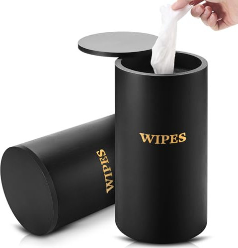 Willinglong Refillable Wet Wipes Dispenser Disinfecting Wipe Container with Magnetic Lid Stylish Decorative Bamboo Wipe Holder for Bathroom Kitchen Countertop Home Office Storage Cleaning (Black)