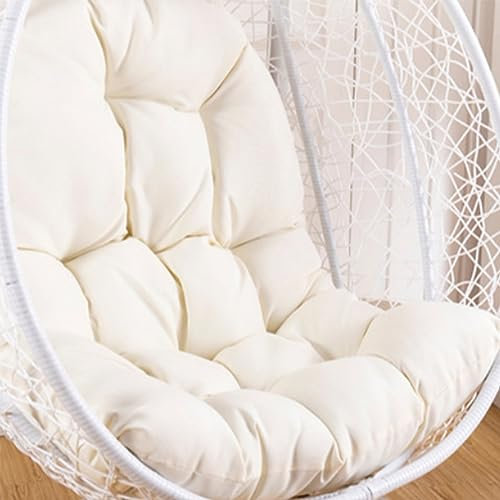 Generisch Hängesessel aus Rattan mit abnehmbarem und waschbarem Sitz in Eiform, für drinnen und draußen, Hängematte, Weiß, 90 x 120 cm