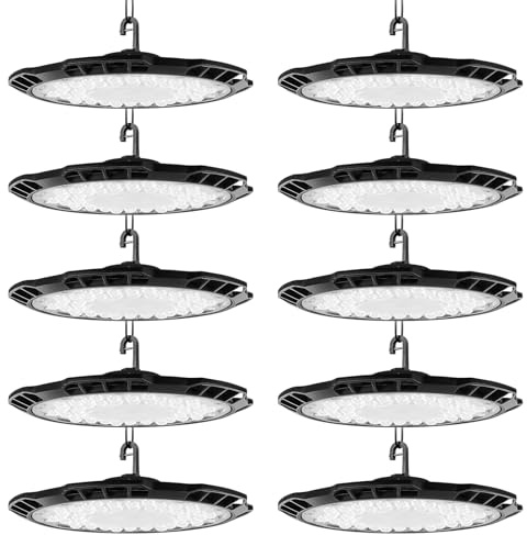 Hondony 10 Stück 500W High Bay Licht,50000LM 10500K Led Hallenstrahler Ultradünne LED Hallenbeleuchtung Werkstattlampe, IP105 Wasserdichte Industrielampe für Fabriken,Garage,Lagerhaus