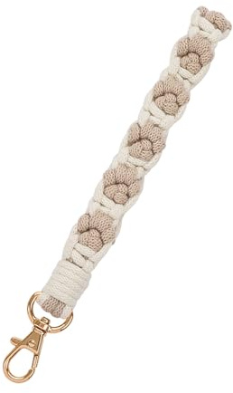 CHUQING Schlüsselanhänger Makramee Schlüsselband Schlüsselarmband Kurz Schlüsselbund Stoff Schlüsselanhänger Frauen Weiß und Khaki