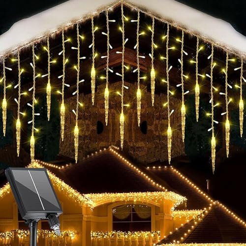 SUAVER Guirlande lumineuse Solaire Stalactite,4m 19gouttes 96LED Éclairage de Noël Étanche Solaire Rideau Lumineuse 8 Mode Lumières de chaîne pour Mariage,Jardin,Toit,Fête Décoration (Blanc chaud)