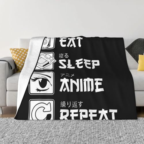 ZORIN Flanell-Fleece-Überwurfdecke, 203 x 152 cm, 3D-Druck, Motiv: Essen und Schlafen, Anime, wiederholt, japanisches Wort für Couch, Reisen, Campingcouch