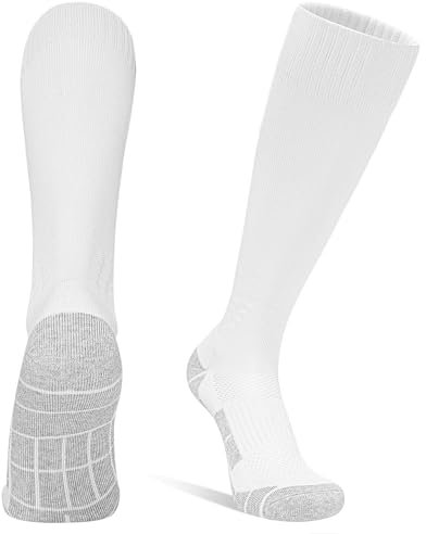 DECOVICI Fußball Socken 1 Paar, Fussball Socken Kinder Männer 30-47, Kniehohe Fußballstutzen für Jungen Mädchen Lange Sportsocken für Rugby Basketball Hockey Laufen Training(44-47,Weiß)