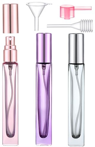 Yikimyfo Bottiglie di profumo vuote ricaricabili, 3 pezzi da 10 ml/3,5 oz bottiglia spray da viaggio Portabe bottiglia di profumo in vetro con nebulizzatore fine nebulizzatore per profumo a prova di