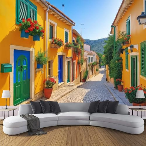 Fototapete Gelbes Dorf PVC Tapeten Moderne Wandtapete Wohnzimmer Schlafzimmer Gelbes Haus Tapeten Wohnzimmer Jugendzimmer Wanddeko Wandtattoo selbstklebende 400x280cm