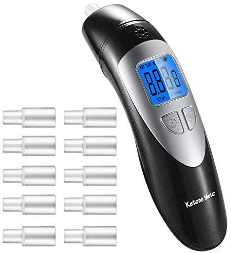 Ketone-Atemmessgerät Tragbares, Professioneller Digitaler Ketone-Atemanalysator zur Erkennung des Ketosestatus mit 10 Mundstücken zum Testen der Ketose (Schwarz)