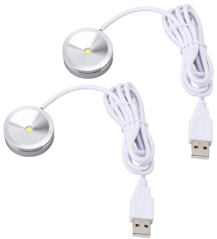 Luz de Gabinete de Pantalla Redonda, LED Redondo LED Display Spotlight 1W Jewelry Gabinet Light USB Enchufe con una Lámpara de Exhibición Pequeña de Cable de 4.2 Pies para, Focos