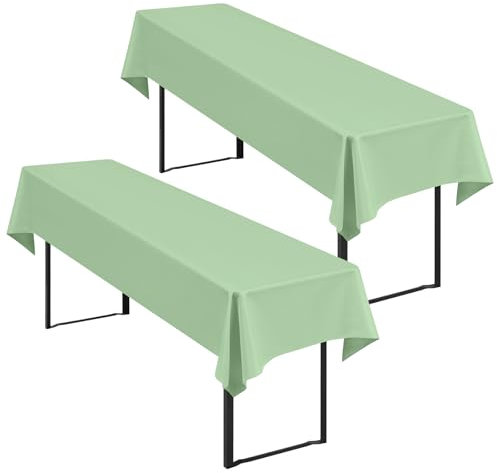 Showgeous 2 Stück Salbeigrün Biertisch Tischdecke universal für 50cm u.70cm Biertische Hussen für Biertisch Biertischhussen Bierzeltgarnitur Rechteckige Tischdecken Waschbar 100x250cm