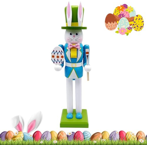 clhjinruoliu Easter Nutcracker, Easter Bunny Nutcracker, Easter Gnomes Decorations for Home, Handmade Hold Easter Eggs Basket & Carrot Doll for Home Ornament Farmhouse Decor,Blue