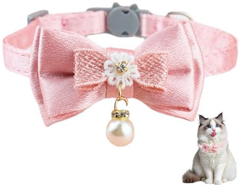 MIRKUZI Katzenhalsband mit Schleife, Rosa, Verstellbar, Hochwertiges Flockmaterial, Perfekt für kleine Hunde und Katzen (Rosa)