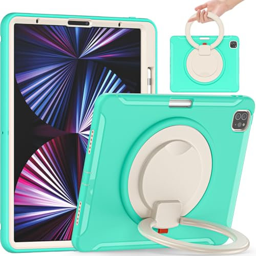 Custodie per tablet Compatible with iPad Pro 12.9 2021 5th Generation Case, Shockproof Hybrid Protective Cover with Rotating Handle & Stand, Kid-Friendly Design Custodia per tablet PC(Green 1)