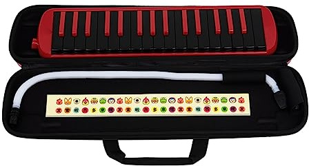 Agwuoetr 1Set 32-Tasten-Mundharmonika, EVA-Klaviertasche, Anfänger, Erwachsene, Unterrichten Von Musikinstrumenten, Rot und Schwarz
