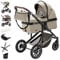 Daliya® FLEXI-PRO M 2in1 Kombikinderwagen & Buggy – XXL-Set, Reise-Kinderwagen mit Einhand-Abnahme, Wetterschutz, Sportsitz, Wickeltasche, Spieltisch, Regenschutz, dicke Matratze (Beige Leinen)