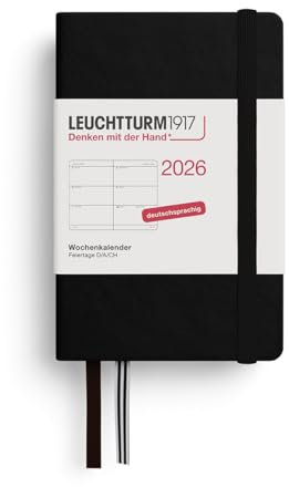 LEUCHTTURM1917 372549 Wochenkalender Mini (A7) 2026, 12 Monate, Schwarz, Deutsch
