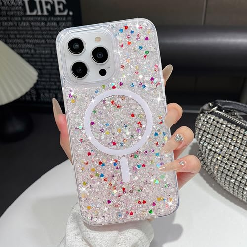 UEEBAI Glitter Case for iPhone 15, Silicone Sequins Glitter Mobile Phone Case with Wireless Charging, Shockproof, Scratch-Resistant, Never Yellowing, Protective Case, Soft TPU Bumper Cover Case, Pink