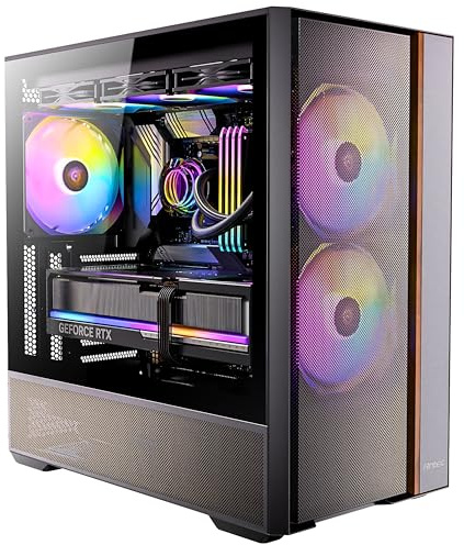 Antec FLUX Rear Gaming Case ATX Mesh Wood Front - Black - ARGB Fans