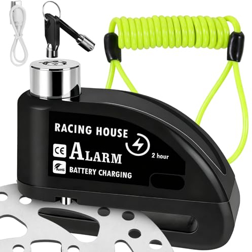 iewrtcin Alarm Disc Lock Motorbike, Rechargeable 110dB Motorcycle Alarm | Disc Brake Lock with 5.9FT Reminder Cable Universal for Motorcycle Bike Moped Motocross