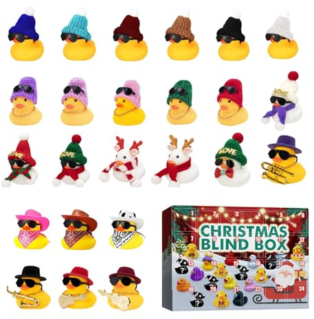 Weihnachts Entchen Adventskalender | Gummiente Deko 24 Tage Weihnachts Countdown Kalender,Geschenkideen Partygeschenke Badetoys Kinder Mädchen,Home Bad Schule Reise Urlaub
