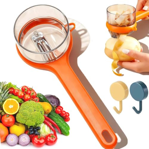 New with Box Storage Kitchen Special Fruitpeeler, Vegetable Peeler with Container, Box Storage Kitchen Peeler, Double-Sided Stainless Steel Multi-Function Peelers (Orange)