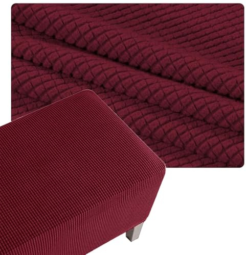 QOEUIUJ Stretch Ottoman-Bezug Hockerbezug Quadratisch 60x60 40x40 45x45 50x50 55x55 80x80 35x35 Jacquard for Ottomane Sitzhocker Fußhocker(Wine-Red,26x26in/65x65cm)