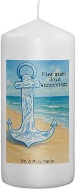 Mr. & Mrs. Panda Kerze personalisiert Anker Blau Design 15 x 7 cm - Geschenk, Personalisierte Geburtstagskerze, Hochzeitskerze, Mit Namen, Lustige Sprüche