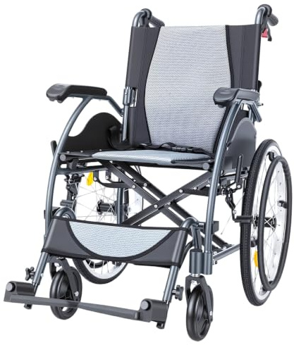 Inyanpower Fauteuil Roulant Autopropulsé en Aluminium - Léger (12 kg), Compact et Pliable - Fauteuil de Transport avec Freins et Dossier Rabattable, Assise 44 cm - Pour Adultes et Sénior (IN-863HM)