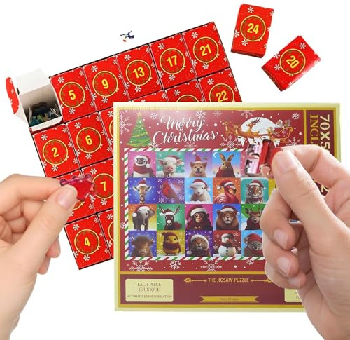 Weihnachtspuzzle Advent – Interaktives Urlaubsspielzeug, 24 Tage Countdown, Tier-Puzzle-Einheit | Engagierende Weihnachtsaktivität für Erwachsene Paare Familienspielabend Eco