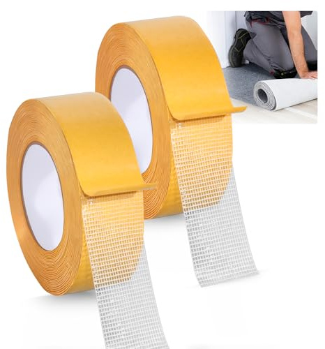 GOLDEROC 2 Stück Doppelseitiges Klebeband 25 mm x 20 m Teppichklebeband | Transparent, extra stark, rückstandsarm entfernbar, für Teppiche, Vorhänge, Kleidung, Leder, Textilien & DIY