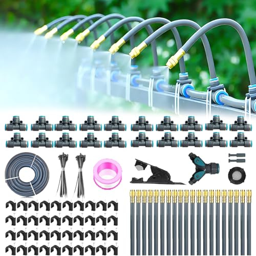 Sistema di irrigazione a 360°, kit da giardino, 100FT 30 m, tubo per irrigazione curvo, 127 pezzi, irrigazione a goccia, sistema di raffreddamento per paesaggio, serra, terrazza, piante