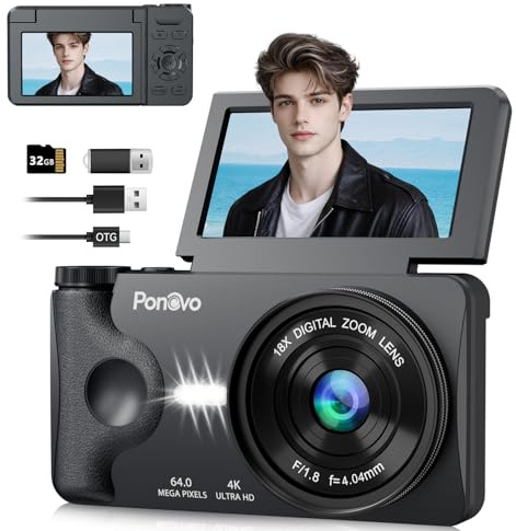 Appareil Photo Numérique 4K Compact Digital 64MP 32GB Noir