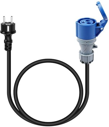 Schuko Stecker auf CEE Kupplung, 1,5m Camping Kabel, Adapter Camping Strom, CEE Kupplung, IP44 Schutz, H07RN-F3G 2.5 mm, Campingstecker Adapter 16A 250V.
