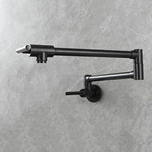 TYMYW Robinet Mural Cuisine Eau Froide Bras Oscillant Pliable À Double Articulation Robinet de Remplissage de Marmite Mural,ORB Noir